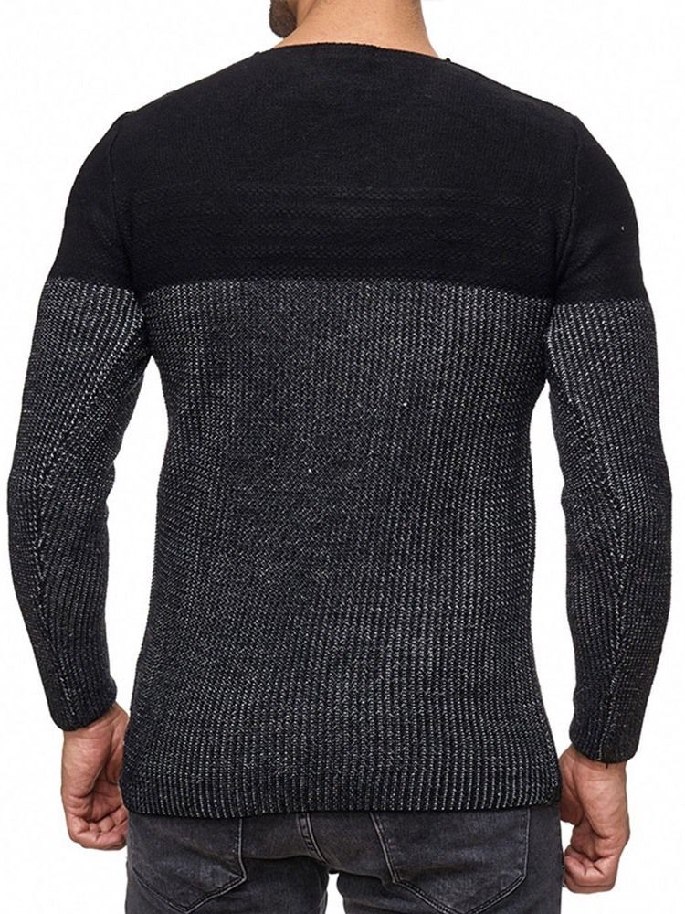 Rund Hals Color Block Standard Herre Slim Casual Sweater