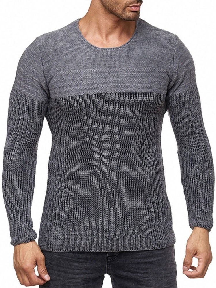 Rund Hals Color Block Standard Herre Slim Casual Sweater