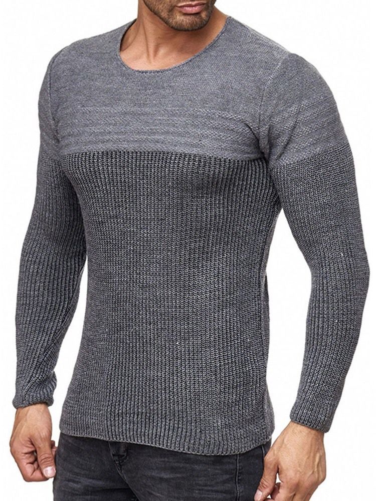 Rund Hals Color Block Standard Herre Slim Casual Sweater