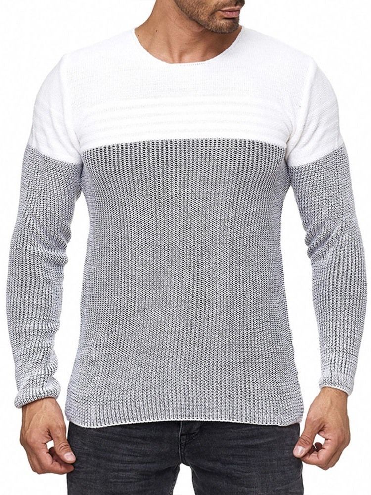 Rund Hals Color Block Standard Herre Slim Casual Sweater