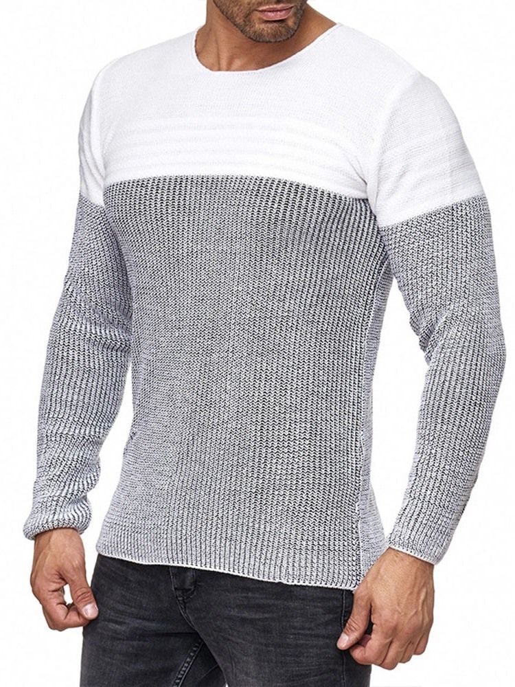 Rund Hals Color Block Standard Herre Slim Casual Sweater