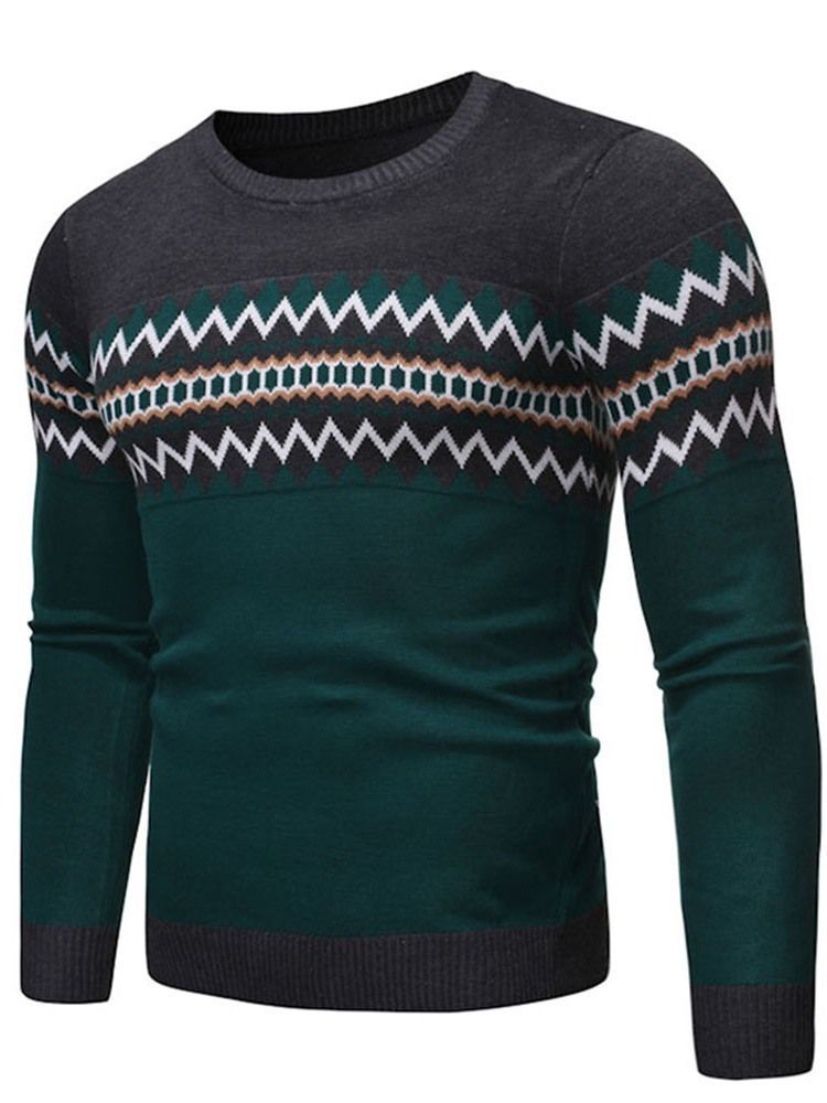 Rund Hals Farveblok Standard Vinter Afslappet Herre Sweater