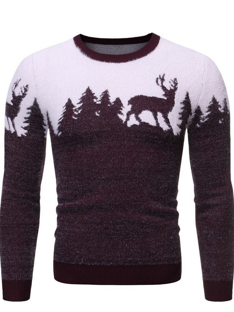 Rund Hals Standard Animal Winter Herre Slim Sweater