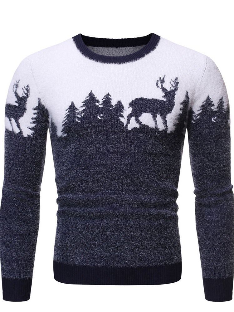 Rund Hals Standard Animal Winter Herre Slim Sweater