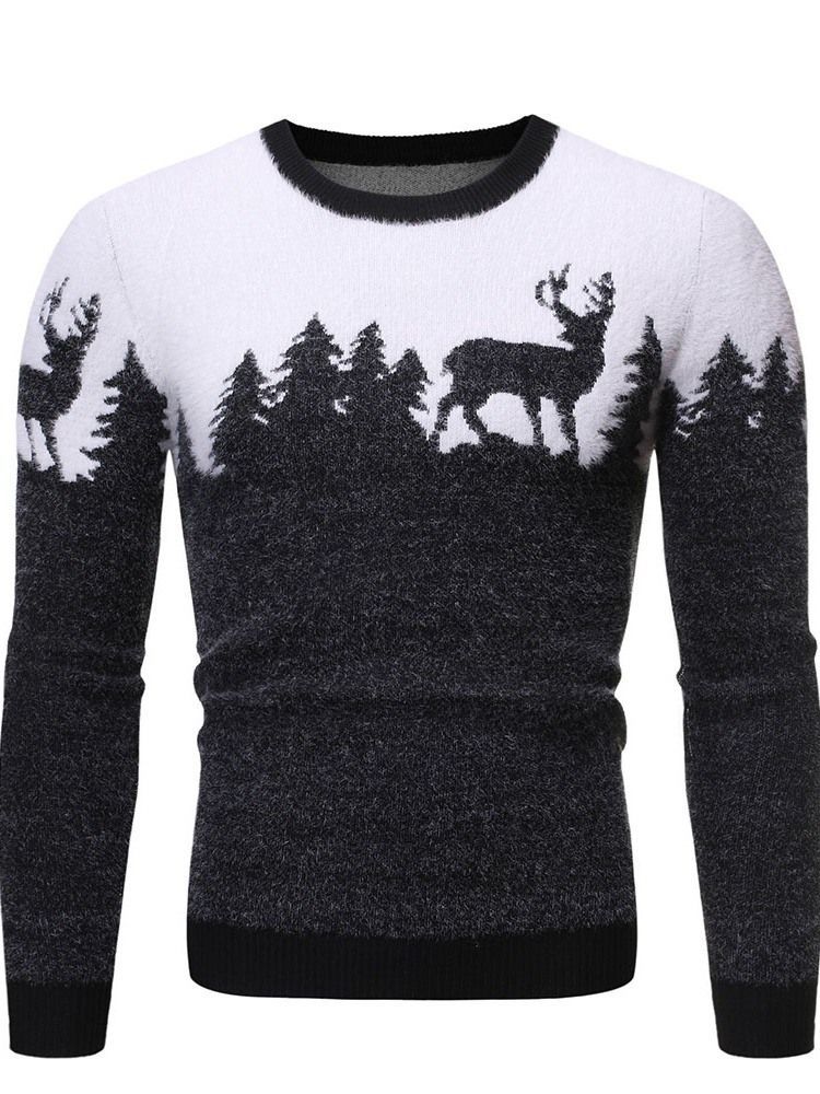 Rund Hals Standard Animal Winter Herre Slim Sweater