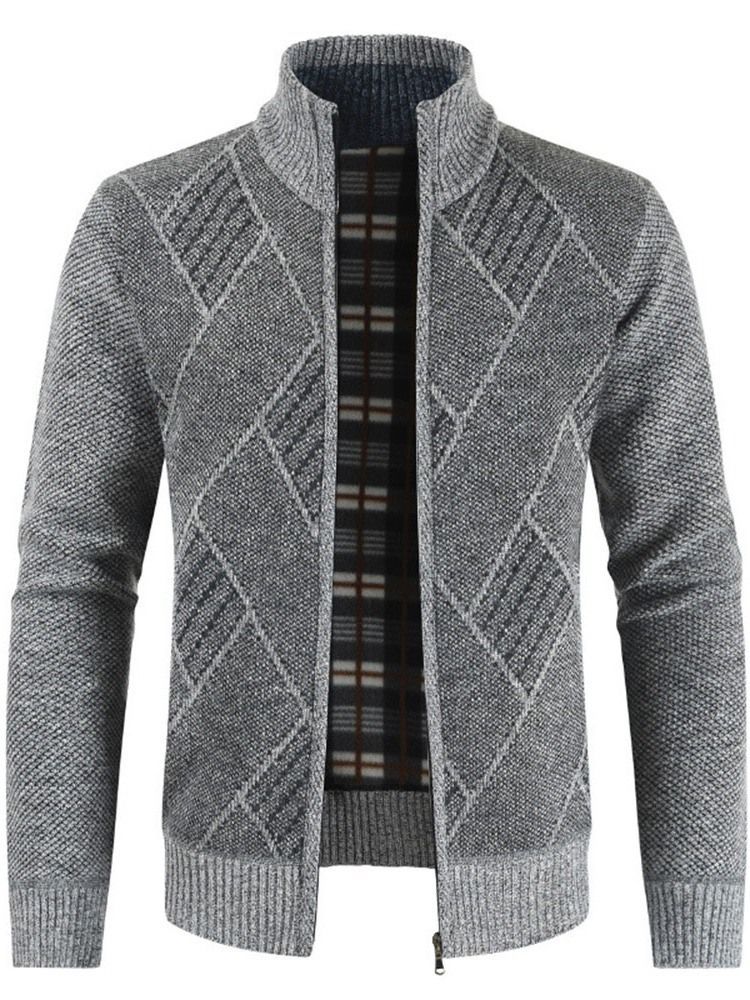 Stand Krave Standard Geometrisk Herre Slim Sweater Med Lynlås