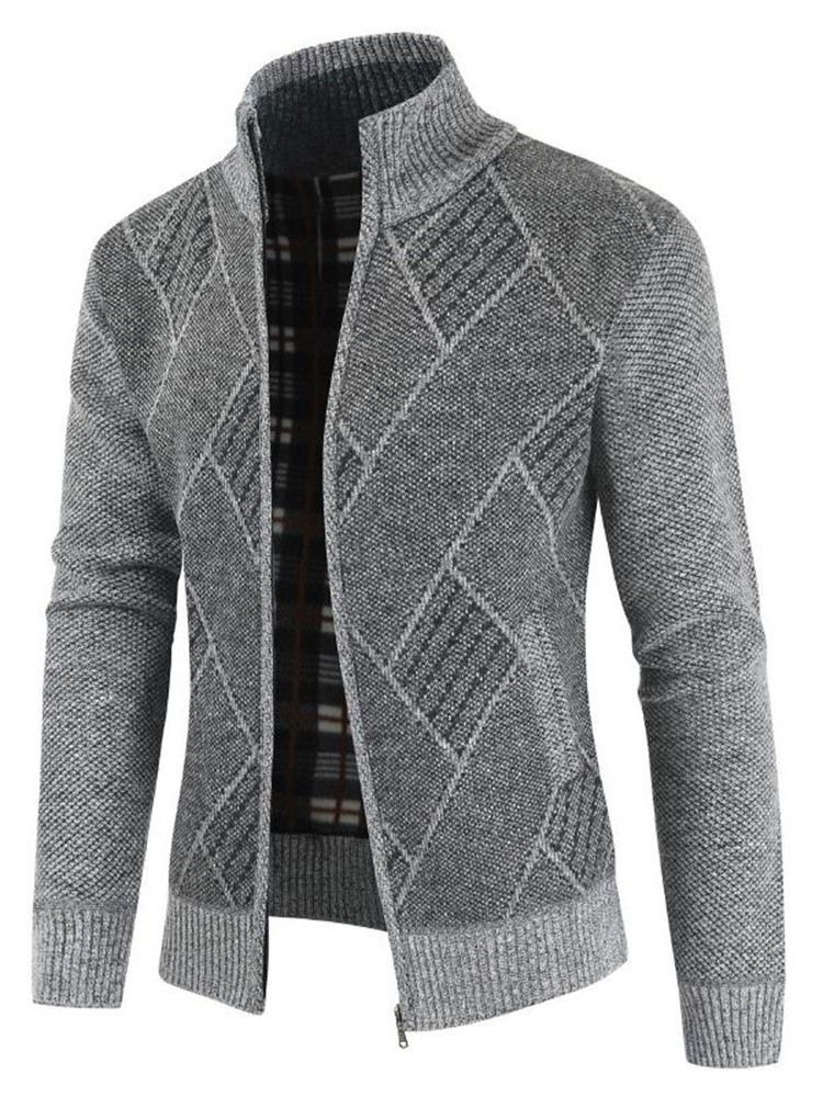 Stand Krave Standard Geometrisk Herre Slim Sweater Med Lynlås