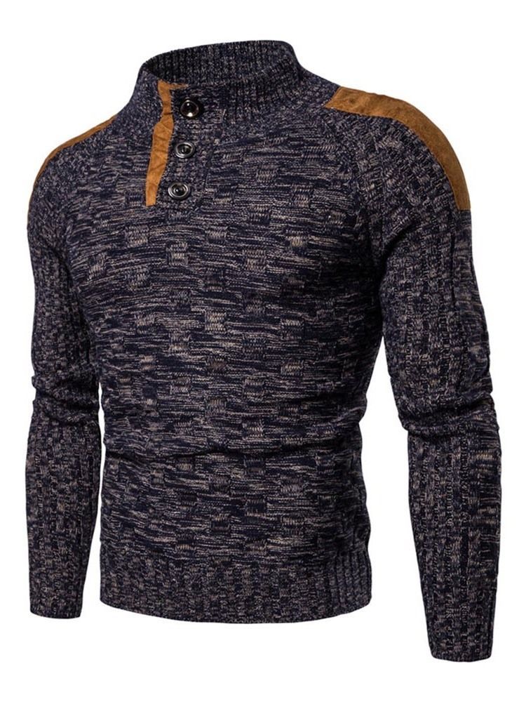 Standard Farveblok-knap Casual Slim Herre Sweater