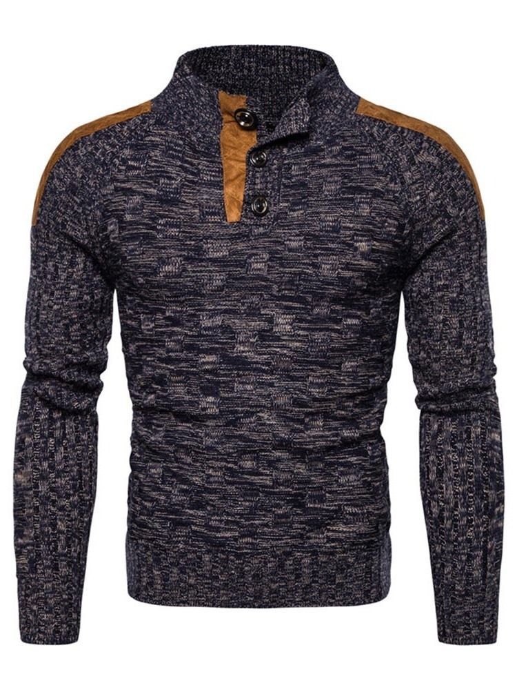 Standard Farveblok-knap Casual Slim Herre Sweater