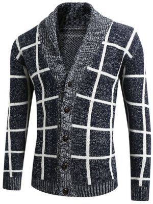 Standard Lapel Plaid Mænds Casual Fall Sweater