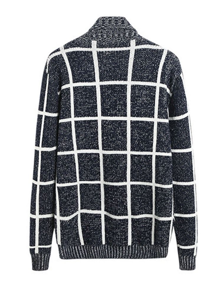 Standard Lapel Plaid Mænds Casual Fall Sweater