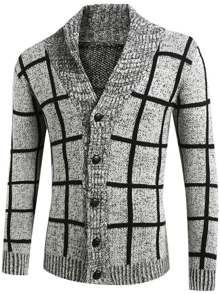 Standard Lapel Plaid Mænds Casual Fall Sweater