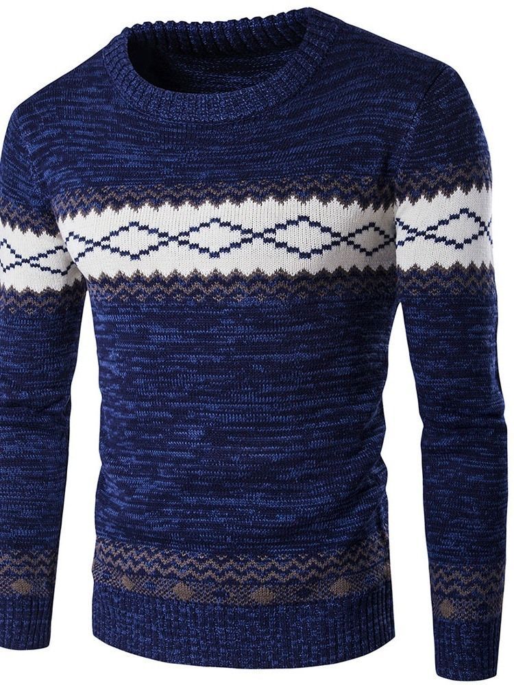 Standard Patchwork Rund Hals Vinter Afslappet Herre Sweater