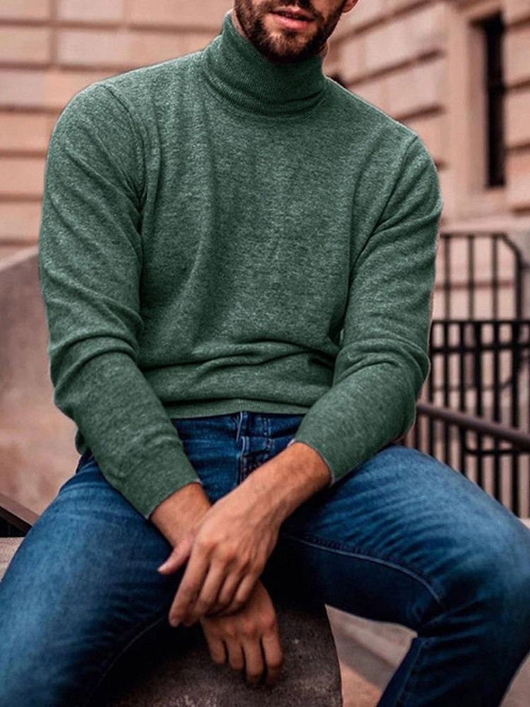 Standard Plain Turtleneck Loose European Men's Sweater