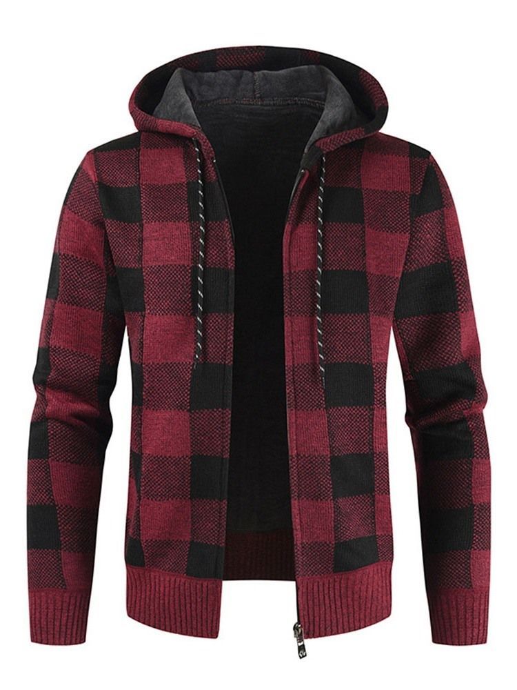 Standard Slim Plaid Sweater Med Hætte Til Mænd