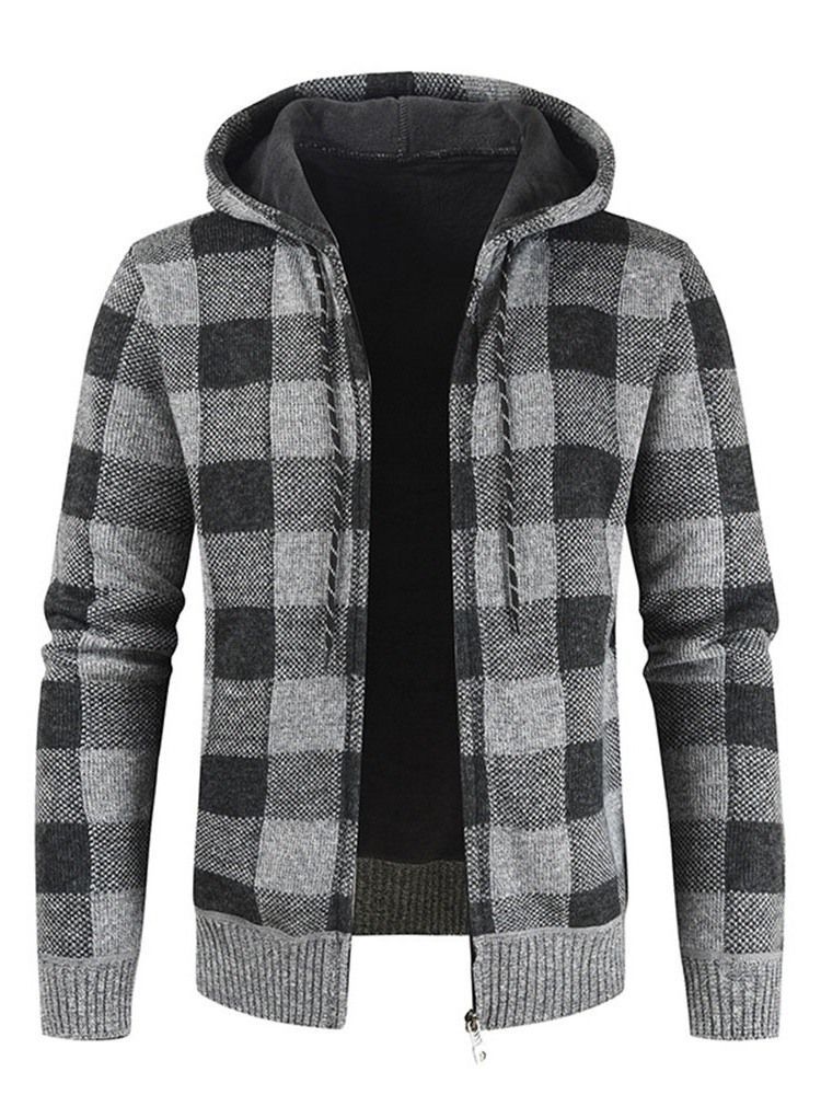 Standard Slim Plaid Sweater Med Hætte Til Mænd