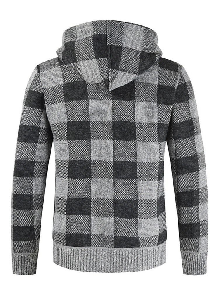 Standard Slim Plaid Sweater Med Hætte Til Mænd