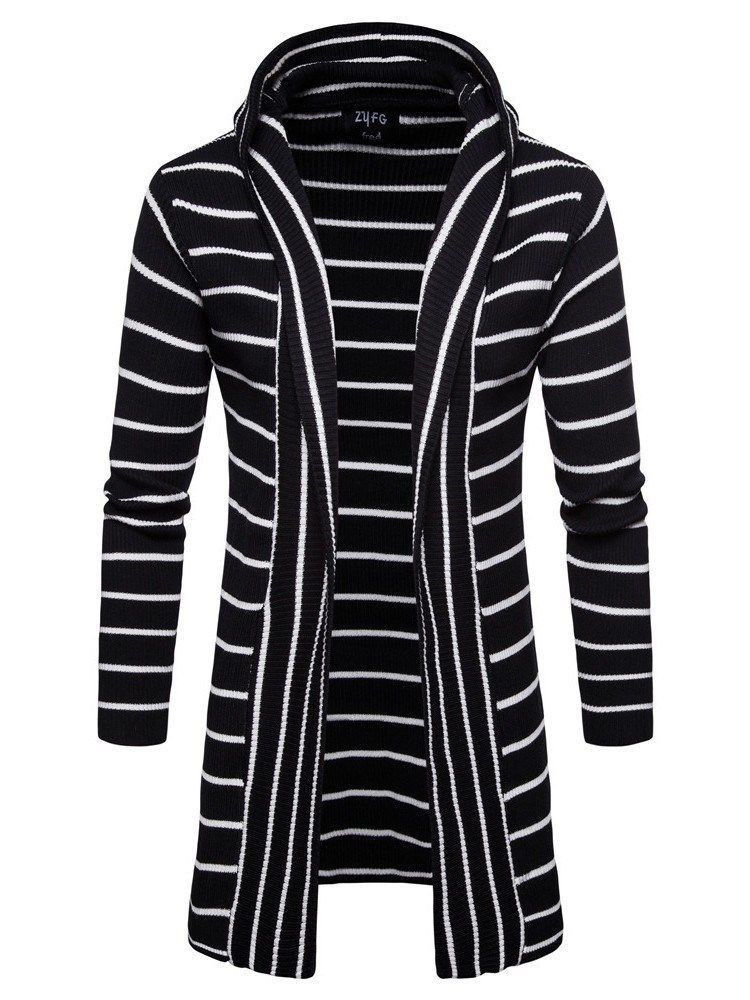 Striped Hooded Fall Herre Casual Cardigan Sweatere