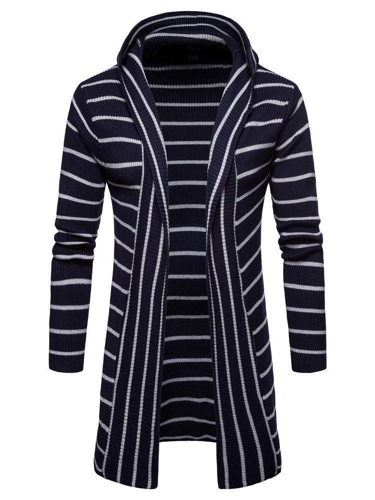 Striped Hooded Fall Herre Casual Cardigan Sweatere