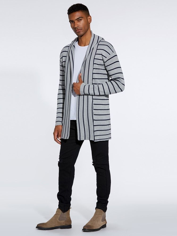 Striped Hooded Fall Herre Casual Cardigan Sweatere