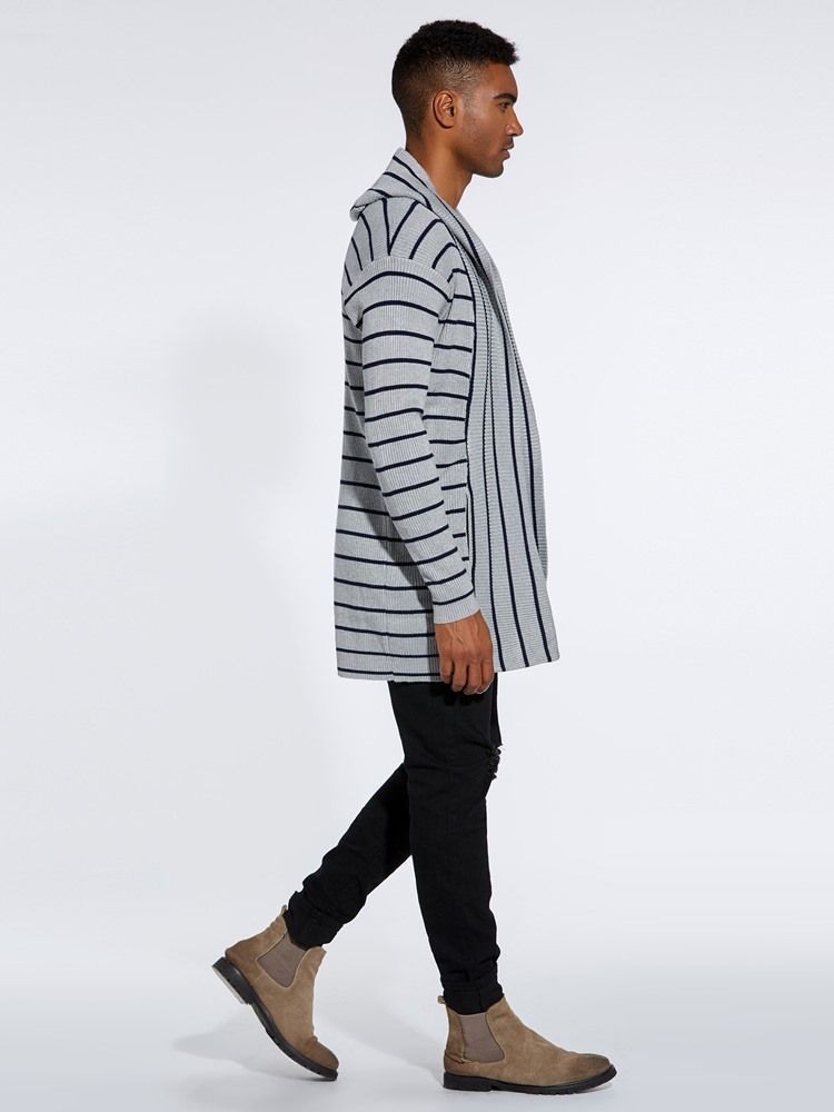 Striped Hooded Fall Herre Casual Cardigan Sweatere