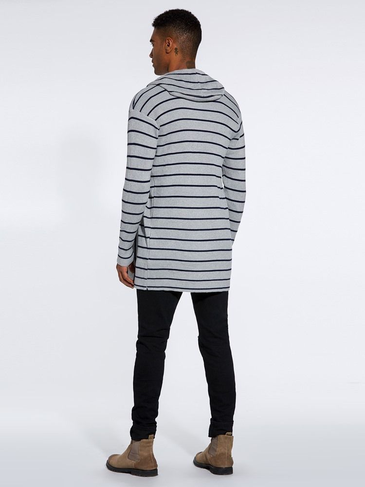 Striped Hooded Fall Herre Casual Cardigan Sweatere