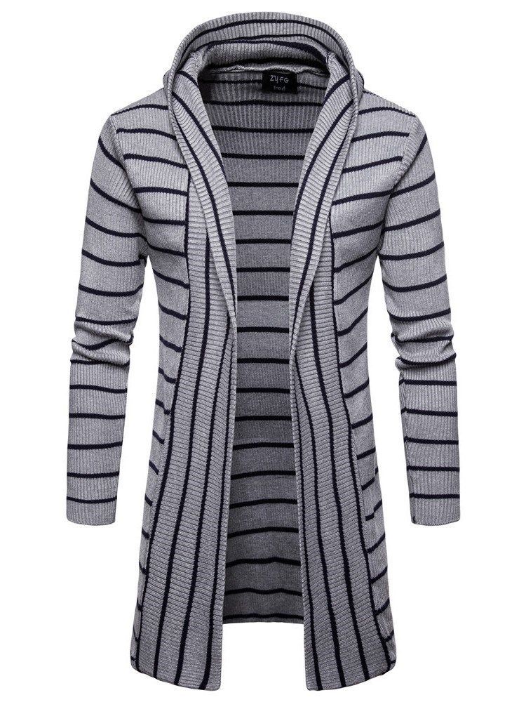 Striped Hooded Fall Herre Casual Cardigan Sweatere