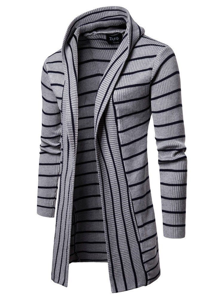 Striped Hooded Fall Herre Casual Cardigan Sweatere