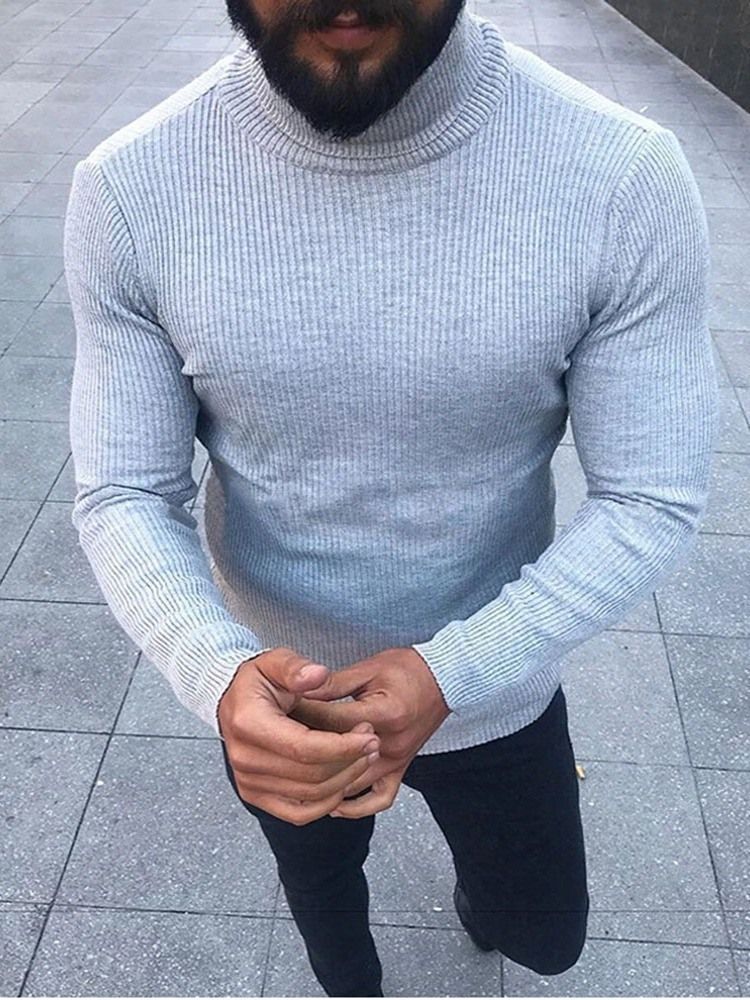 Turtleneck Plain Standard Winter Casual Herre Sweater