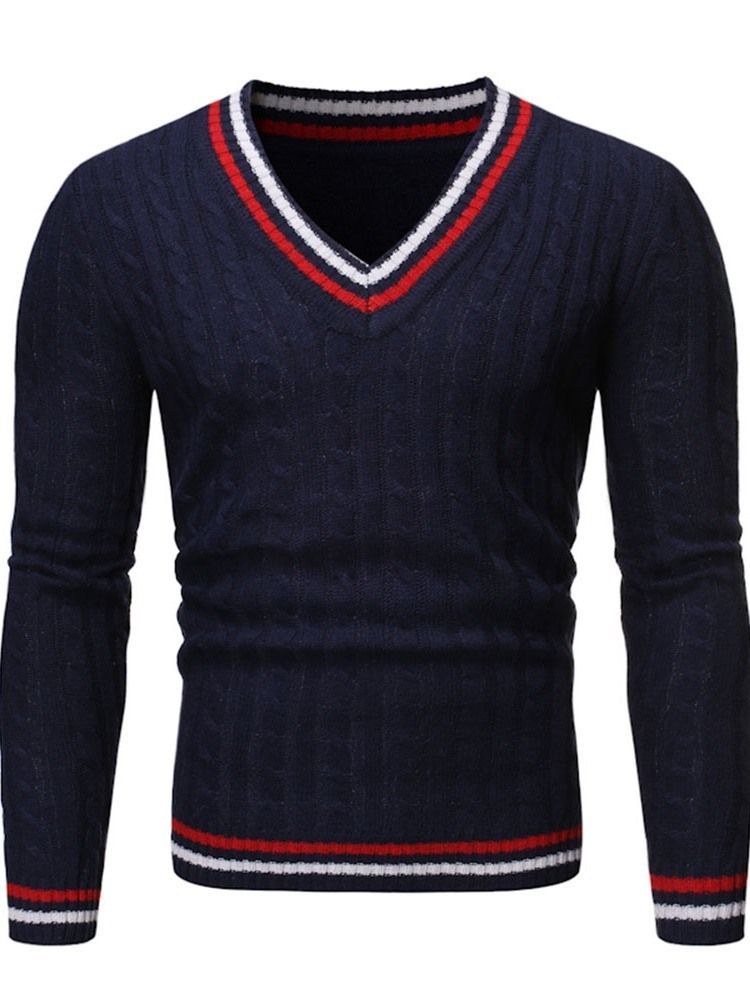 V-neck Standard Color Block Efterår Herre Slim Sweater