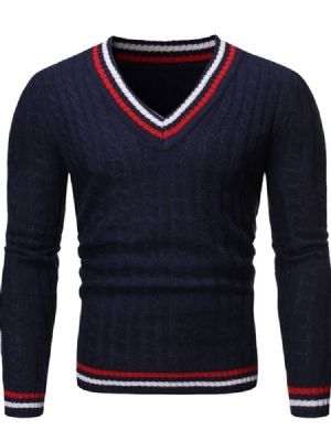 V-neck Standard Color Block Efterår Herre Slim Sweater