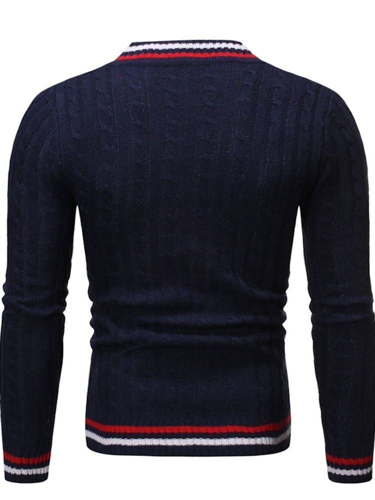 V-neck Standard Color Block Efterår Herre Slim Sweater