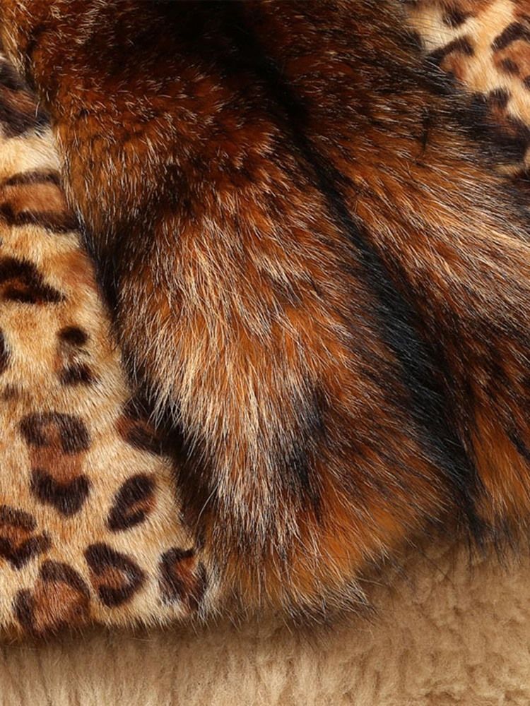 Kvinders Slanke Patchwork Leopard Imiteret Pelsfrakke