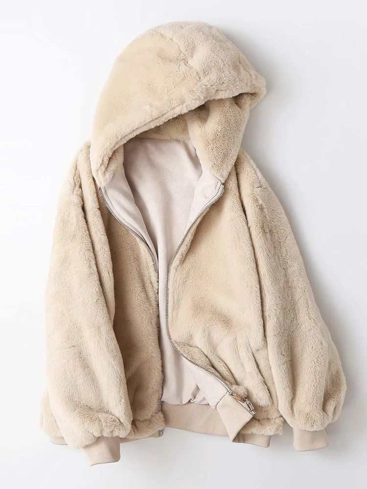 Standard Plain Regular Fall Loose Kvinders Faux Fur Overcoat