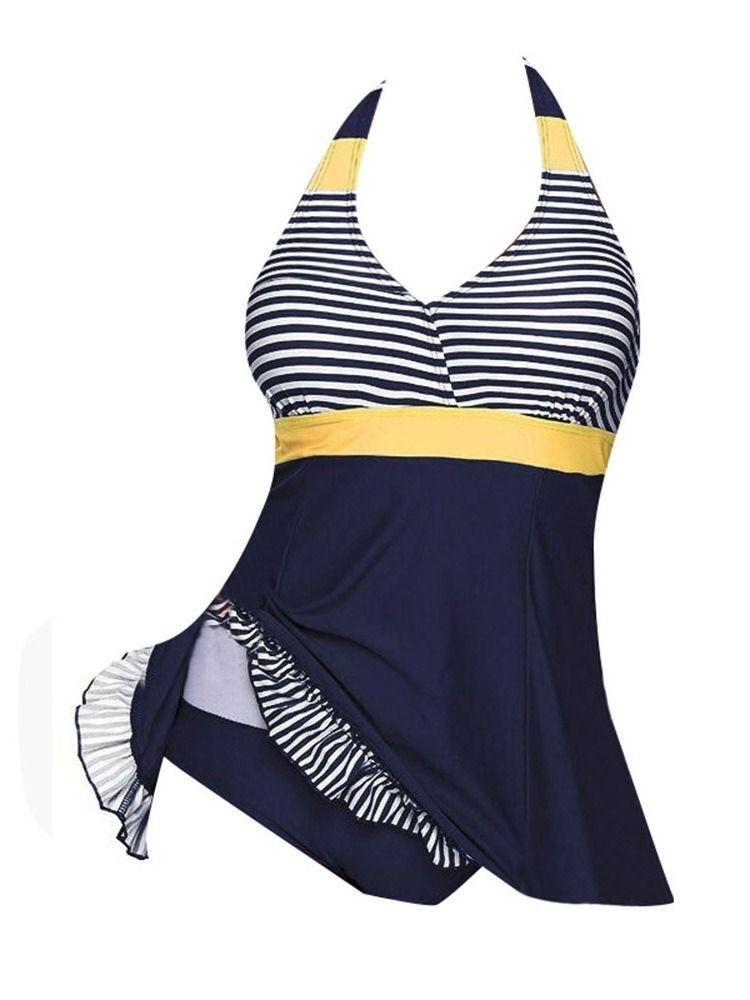 Falbala Striped Patchwork Tankini-sæt Til Kvinder