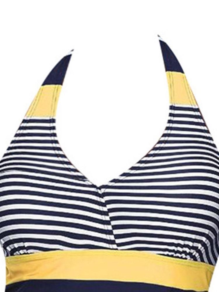 Falbala Striped Patchwork Tankini-sæt Til Kvinder