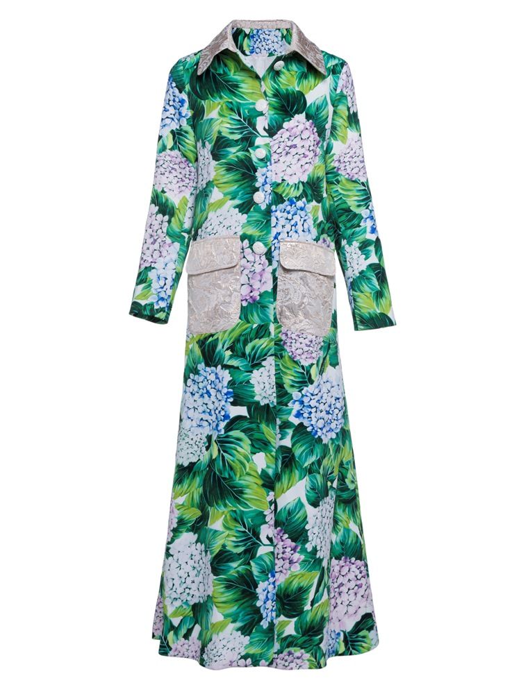 Kvinder A Line Polo Neck Plant Floral Coat