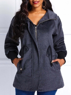 Kvinder Straight Lynlås Fall Hooded Overcoat