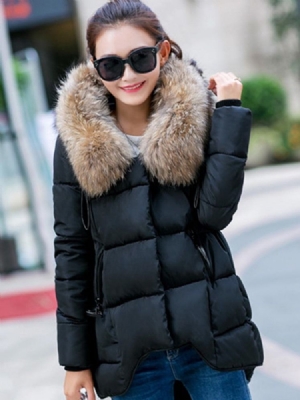 Kvinders Faux Fur Collar Loose Cotton Coat