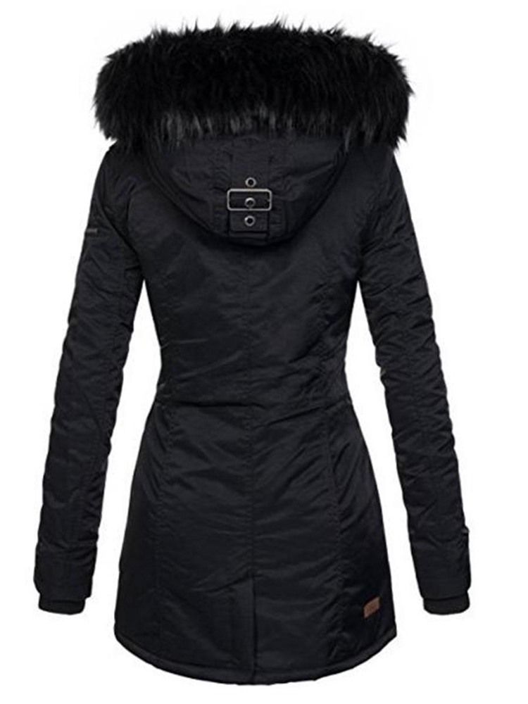 Plain Mid-length Slim Hooded Women's Coat