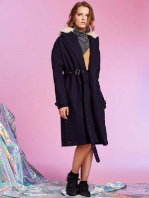 Straight Lapel Button Patchwork Women's Overcoat