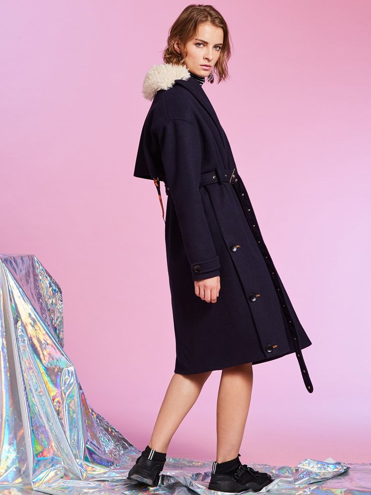 Straight Lapel Button Patchwork Women's Overcoat