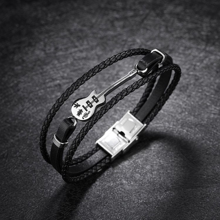 Guitar Leather Knit Men's Armbånd