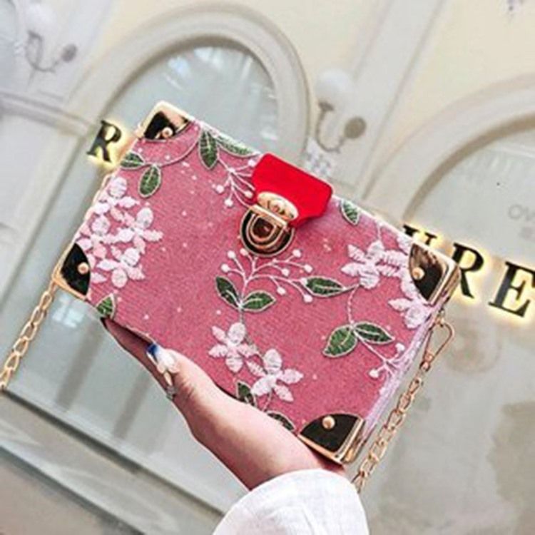 Broderi Blomstermotiver Pu Flap Crossbody Tasker