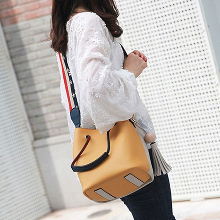 Casual Farveblok Kvast Crossbody Taske