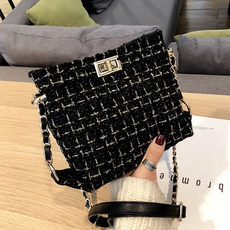 Plaid Strikket Uldblandinger Rektangel Crossbody Tasker