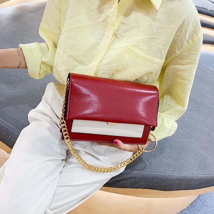 Pu Color Block Chain Rectangle Crossbody Tasker