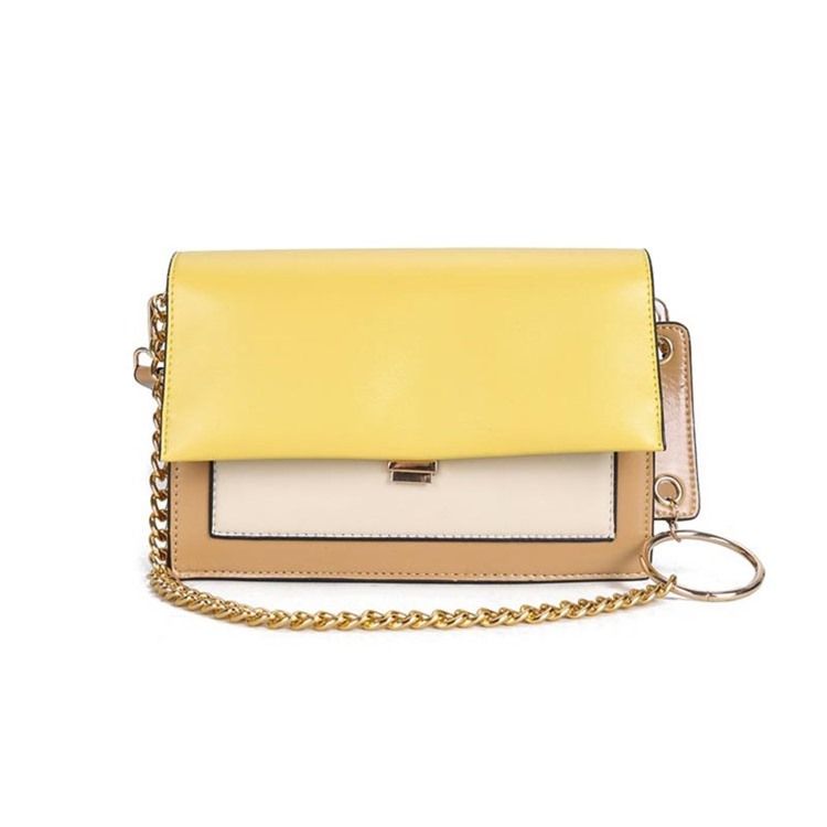 Pu Color Block Chain Rectangle Crossbody Tasker