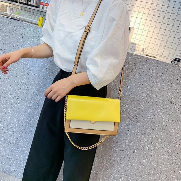 Pu Color Block Chain Rectangle Crossbody Tasker