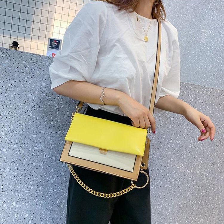 Pu Color Block Chain Rectangle Crossbody Tasker